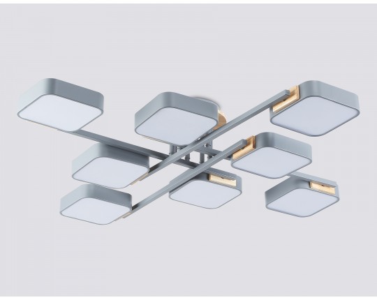  Люстра светодиодная на штанге FL4889/8 GR/WD серый/дерево 144W 3000-6000K 960*960*160 (без ПДУ)