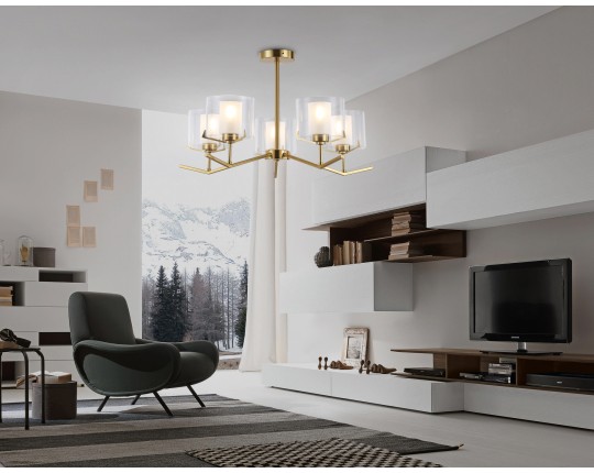  Люстра со стеклянными плафонами на штанге LH57007/5 BS/FR латунь/белый матовый E14/5 max 40W D690*390