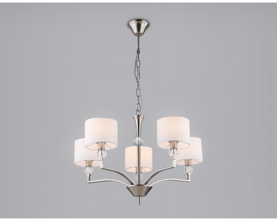  Подвесная люстра с абажурами и хрусталем LH71121/5 SN/WH никель/белый E14/5 max 40W D660*880
