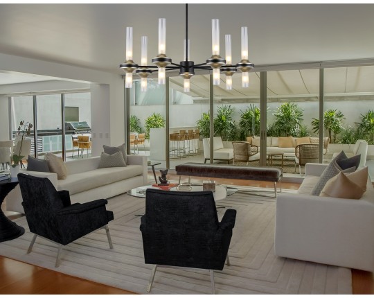  Люстра со стеклянными плафонами на штанге LH55353/14 BK/CGD/CL черный/золото/прозрачный G9/14 max 30W D750*690