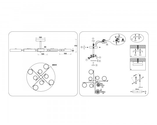  Люстра светодиодная на штанге FL516338/8 WH/CP белый/медь 120W 3000-6000K D850*170 (без ПДУ)