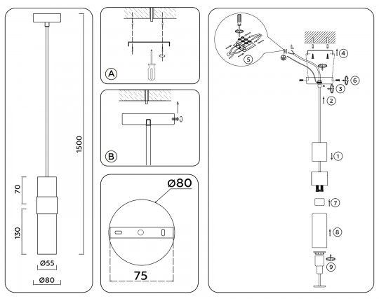  Подвесной светильник LH55111 BS/FR/TI латунь/белый матовый/янтарь E14 max 40W D55*1500
