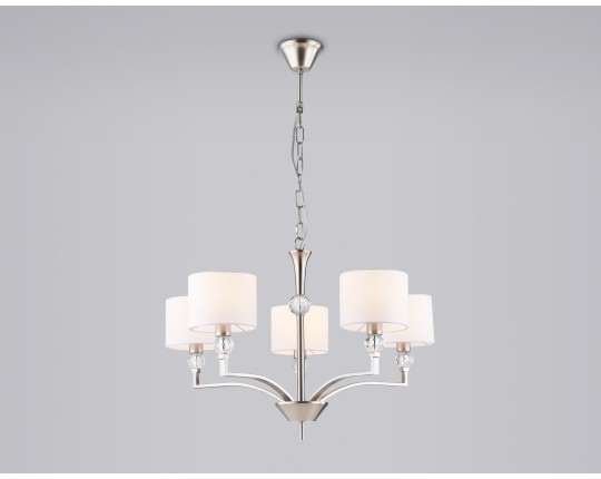  Подвесная люстра с абажурами и хрусталем LH71121/5 SN/WH никель/белый E14/5 max 40W D660*880