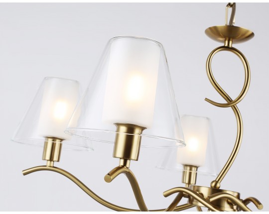  Подвесная люстра со стеклянными плафонами LH57091/5 BS/FR латунь/белый матовый E14/5 max 40W D690*790