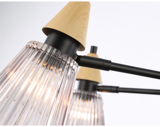  Люстра на штанге LH58116/7 BK/LW/SM черный/светлое дерево/дымчатый E14*7 max 40W D750*390