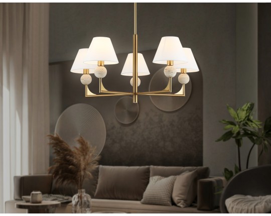  Люстра на штанге с абажурами LH75159/5 BS/FR латунь/белый матовый E14*5 max 40W D730*580