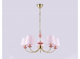  Подвесная люстра с абажуром и декором из керамики LH75024/5 GD/PI золото/розовый E14/5 max 40W D700*780