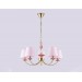  Подвесная люстра с абажуром и декором из керамики LH75024/5 GD/PI золото/розовый E14/5 max 40W D700*780