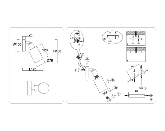  Настенно-потолочный спот в стиле лофт TR8720 BK/WD черный/дерево E14 max 60W 175*100*160