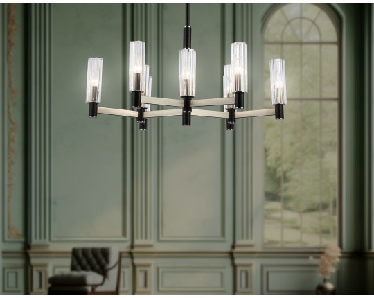  Люстра на штанге LH55503/9 SN/BK/CL сатин никель/черный/прозрачный E14*9 max 40W D760*760