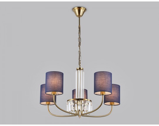  Подвесная люстра с абажурами и хрусталем LH71271/5 BS/DB латунь/темно синий E14/5 max 40W D650*840