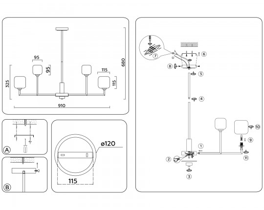  Люстра на штанге с мрамором LH53005/12 SN/FR сатин никель/белый матовый G9*12 max 40W D910*680