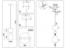  Подвесной светильник LH56091 BS/FR латунь/белый матовый E14 max 60W D120*1500