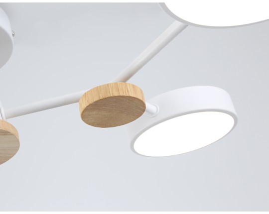  Люстра светодиодная на штанге FL4858/4 WH/WD белый/дерево 60W 3000-6000K 700*400*120 (без ПДУ)