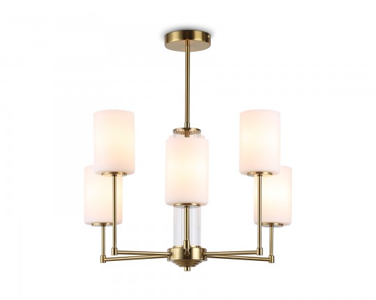  Люстра со стеклянными плафонами на штанге LH56215/6 BS/FR латунь/белый матовый E27/6 max 60W D600*600