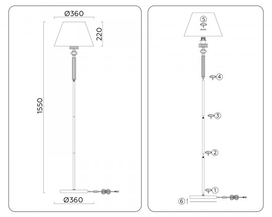  Напольный светильник с абажуром и хрусталем LH71008 BN/WH никель/белый E27 max 60W D360*1550