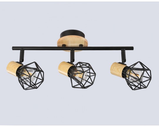  Настенно-потолочный спот в стиле лофт TR8753/3 BK/WD черный/дерево IP20 E27/3 435*115*200