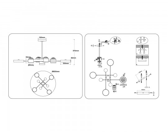  Люстра светодиодная на штанге FL51627/9+4 WH/FGD белый/золото 132W 3000-6000K D850*370 (без ПДУ)
