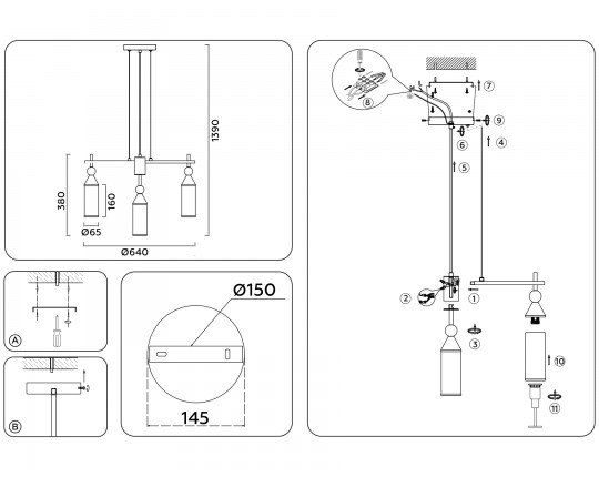  Подвесная люстра LH55278/7 BS/FR латунь/белый матовый E14*7 max 40W D640*1390