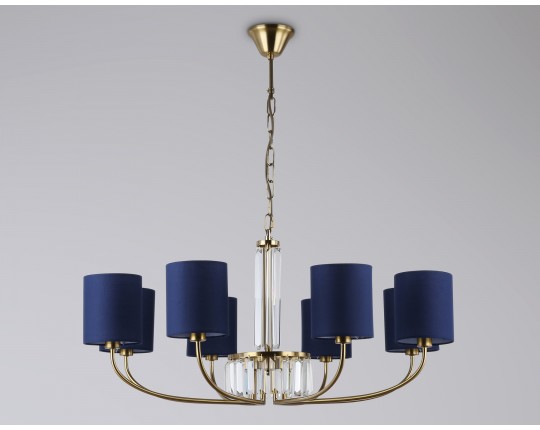  Подвесная люстра с абажурами и хрусталем LH71273/8 BS/DB латунь/темно синий E14/8 max 40W D820*840