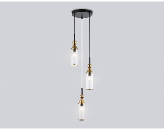  Подвесной светильник LH55252/3 BK/BS/CL черный/латунь/прозрачный E14*3 max 40W D230*1200