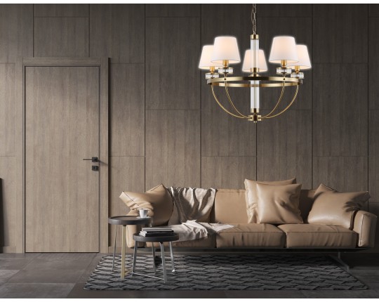  Подвесная люстра с абажурами LH71251/5 BS/WH латунь/белый E14/5 max 40W D700*990