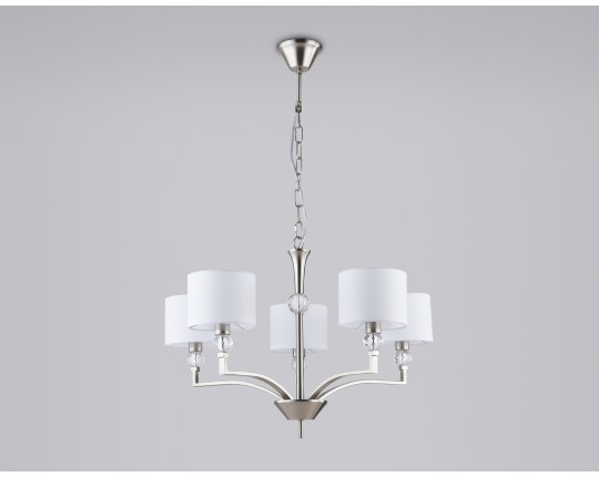  Подвесная люстра с абажурами и хрусталем LH71121/5 SN/WH никель/белый E14/5 max 40W D660*880