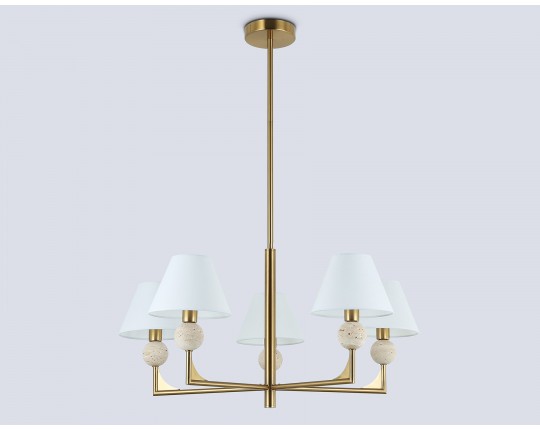 Люстра на штанге с абажурами LH75159/5 BS/FR латунь/белый матовый E14*5 max 40W D730*580