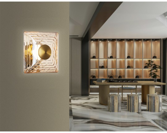  Настенный светодиодный светильник LH31035 BS/TI латунь/янтарь 6W 3000K 150*150*85