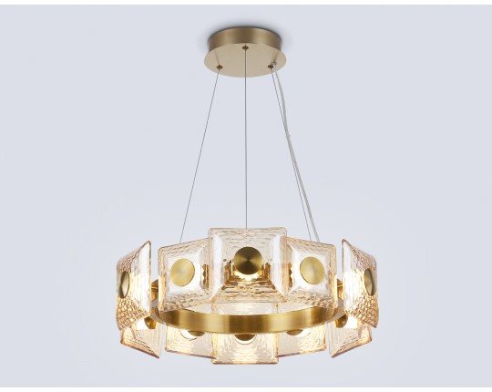  Подвесная светодиодная люстра LH31021 BS/TI латунь/янтарь 56W 3000K D570*150