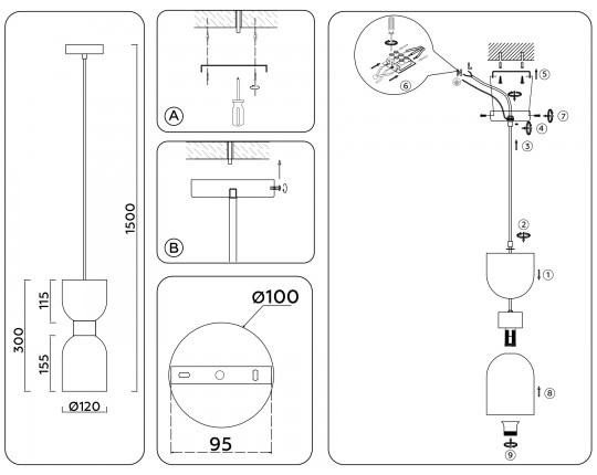  Подвесной светильник LH56081 СH/FR хром/белый матовый E14 max 60W D120*1500
