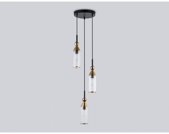  Подвесной светильник LH55252/3 BK/BS/CL черный/латунь/прозрачный E14*3 max 40W D230*1200
