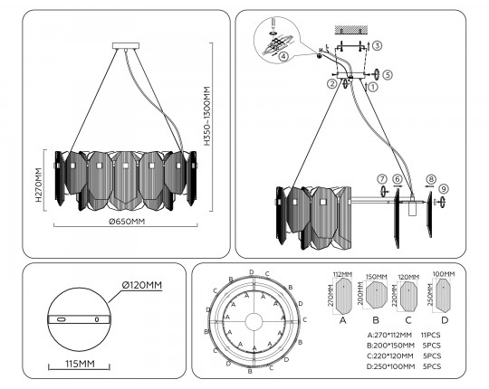  Подвесной светильник LH31253/8 BS/CL латунь/прозрачный E14*8 max 40W D650*270