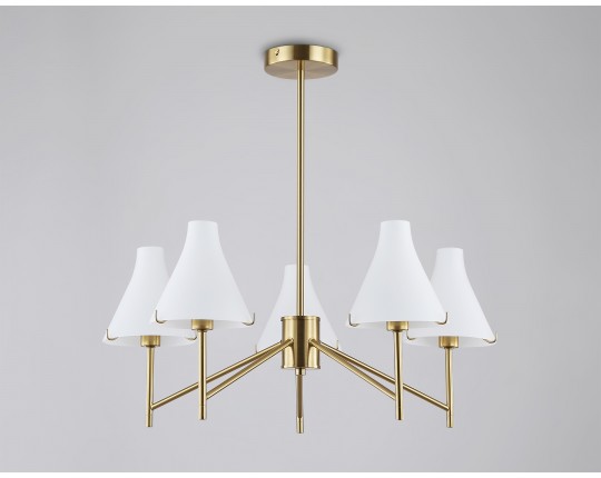  Люстра со стеклянными плафонами на штанге LH57133/5 BS/FR латунь/белый матовый E14/5 max 40W D650*590