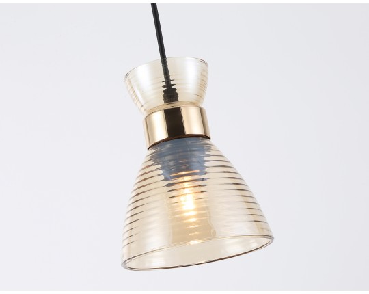  Светильник подвесной со стеклянным плафоном TR3403 BK/FGD/TI черный/золото/янтарь E27 max 60W D135*1000