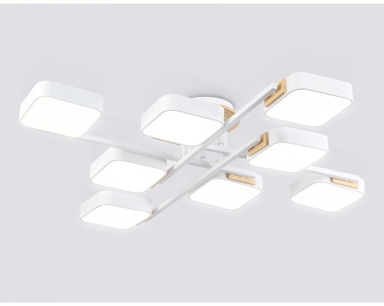  Люстра светодиодная на штанге FL4888/8 WH/WD белый/дерево 144W 3000-6000K  960*960*160 (без ПДУ)