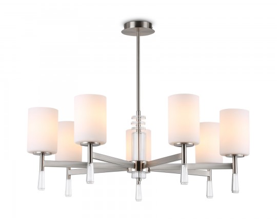  Люстра со стеклянными плафонами на штанге LH56253/7 SN/FR никель/белый матовый E27/7 max 60W D750*590