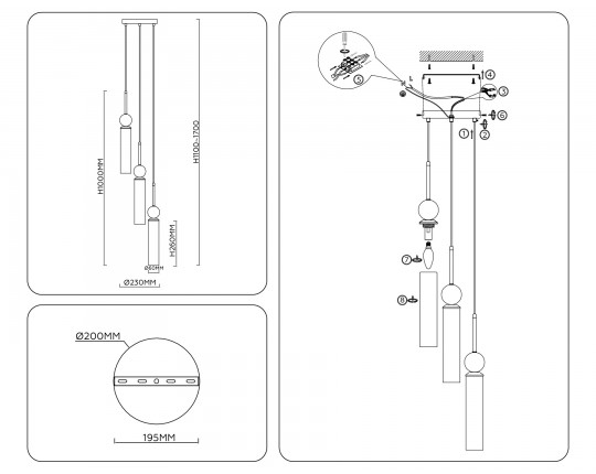  Подвесной светильник LH53257/3 BS/FR латунь/белый матовый E14*3 max 40W D230*1000