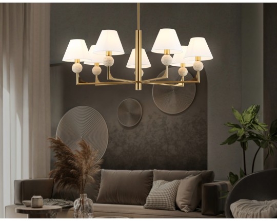  Люстра на штанге с абажурами LH75162/7 BS/FR латунь/белый матовый E14*7 max 40W D890*580