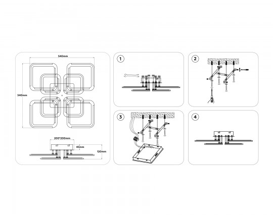 Светильник светодиодный потолочный FA8950/4+4 WH белый 101W 3000-6000K 540*540*120 (ПДУ ИК)