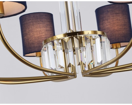  Подвесная люстра с абажурами и хрусталем LH71273/8 BS/DB латунь/темно синий E14/8 max 40W D820*840