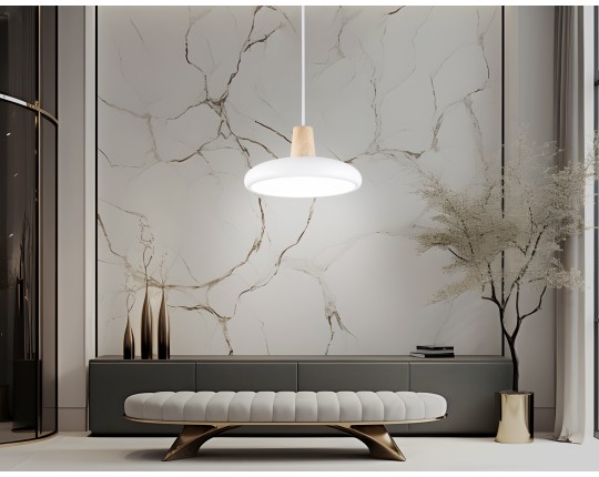  Светильник светодиодный подвесной FL4838 WH/WD белый/дерево 24W 3000-6000K D200*800 (без ПДУ)