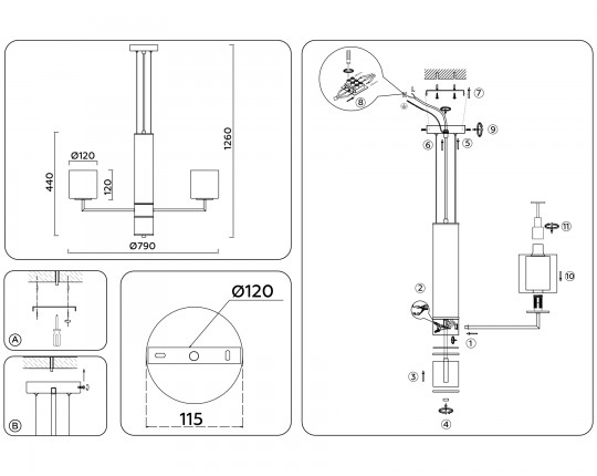  Подвесная люстра LH56013/7 BS/FR латунь/белый матовый E14*7 max 40W D790*1260