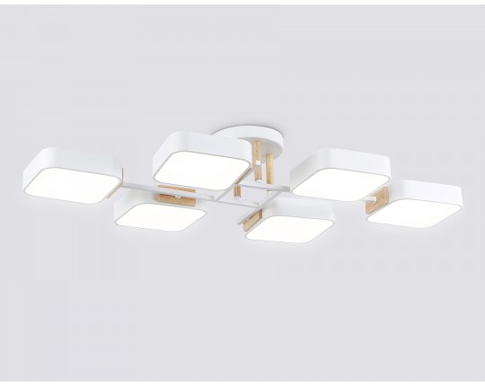  Люстра светодиодная на штанге FL4886/6 WH/WD белый/дерево 108W 3000-6000K 850*430*140 (без ПДУ)