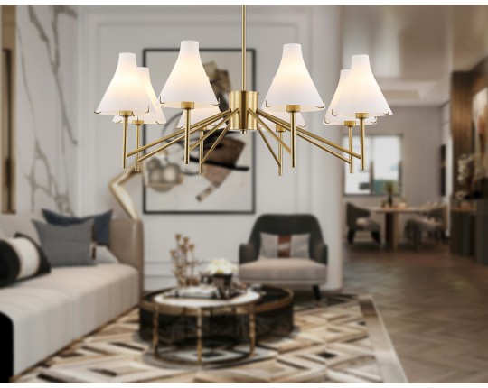  Люстра со стеклянными плафонами на штанге LH57135/8 BS/FR латунь/белый матовый E14/8 max 40W D800*650