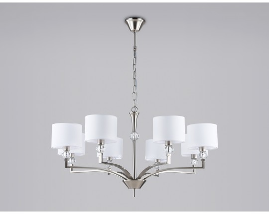  Подвесная люстра с абажурами и хрусталем LH71123/8 SN/WH никель/белый E14/8 max 40W D840*880