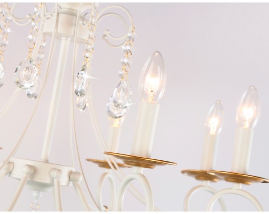  Подвесная люстра с хрусталем TR4917/8 WH/GD белый/золото E14/8 max 40W D740*930