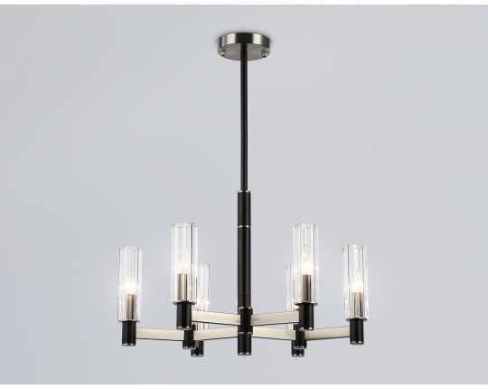  Люстра на штанге LH55501/6 SN/BK/CL сатин никель/черный/прозрачный E14*6 max 40W D570*760