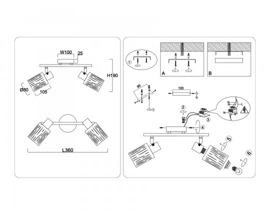  Настенно-потолочный спот в стиле лофт TR8668/2 BK/SB чёрный/бронза E14/2 max 60W 360*100*190