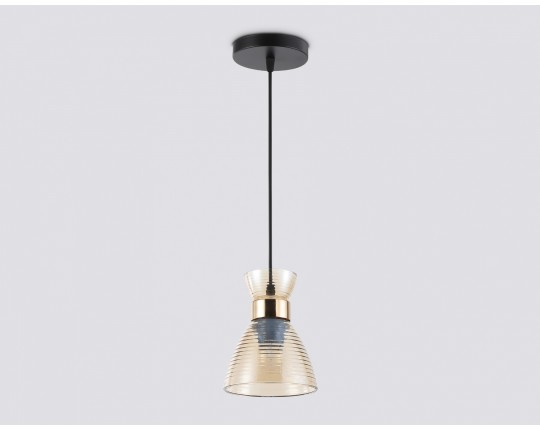 Светильник подвесной со стеклянным плафоном TR3403 BK/FGD/TI черный/золото/янтарь E27 max 60W D135*1000